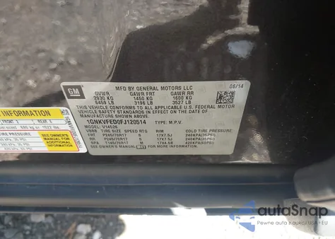 2015 Chevrolet Traverse Ls из США, поврежденный, VIN 1GNKVFED0FJ120514